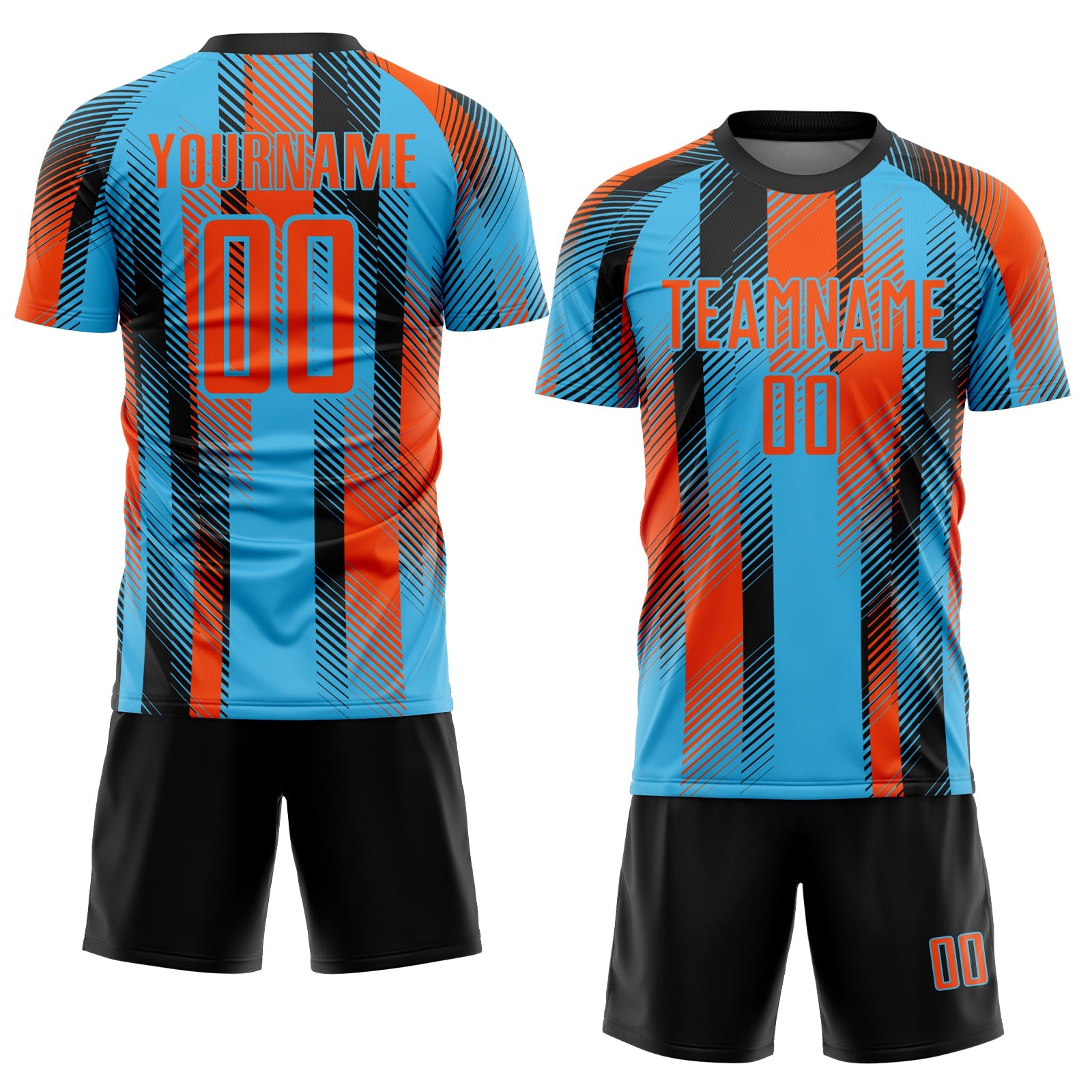 Custom Sky Blue Orange-Black Diagonal Stripe Sports Sublimation Soccer Uniform Jersey view 2