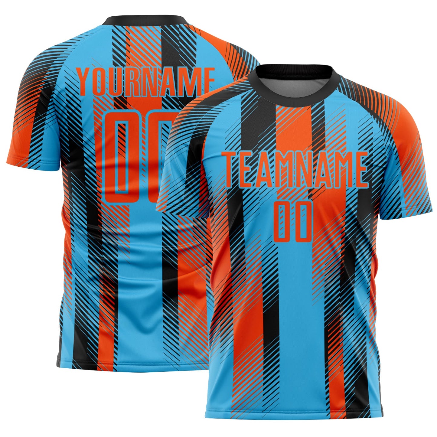 Custom Sky Blue Orange-Black Diagonal Stripe Sports Sublimation Soccer Uniform Jersey - Main View