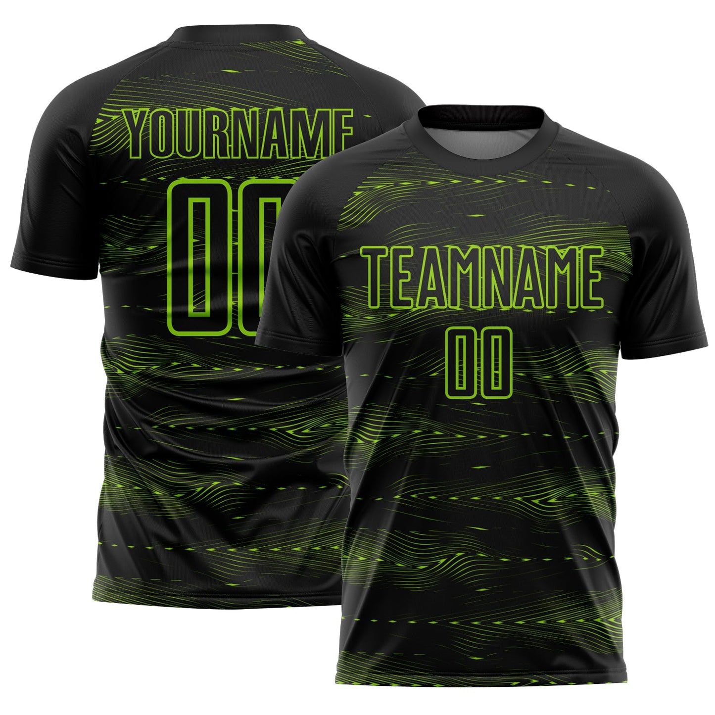Custom Black Neon Green Streamline Wave Cyberpunk Neon Tech Sports Sublimation Soccer Uniform Jersey - Main View