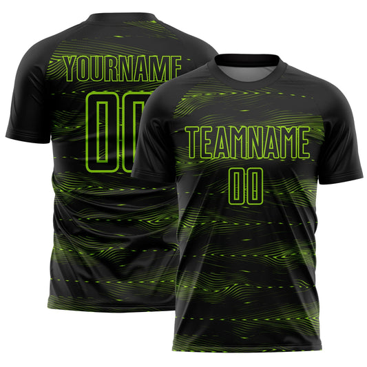 Custom Black Neon Green Streamline Wave Cyberpunk Neon Tech Sports Sublimation Soccer Uniform Jersey - Main View