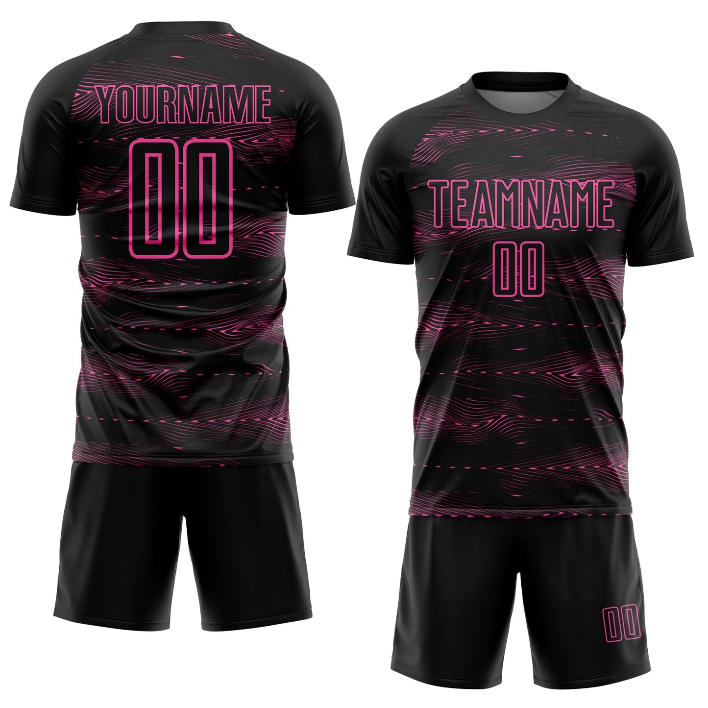 Custom Black Pink Streamline Wave Cyberpunk Neon Tech Sports Sublimation Soccer Uniform Jersey view 2