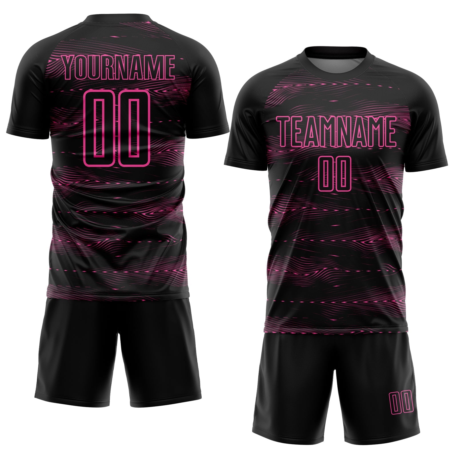 Custom Black Pink Streamline Wave Cyberpunk Neon Tech Sports Sublimation Soccer Uniform Jersey view 2