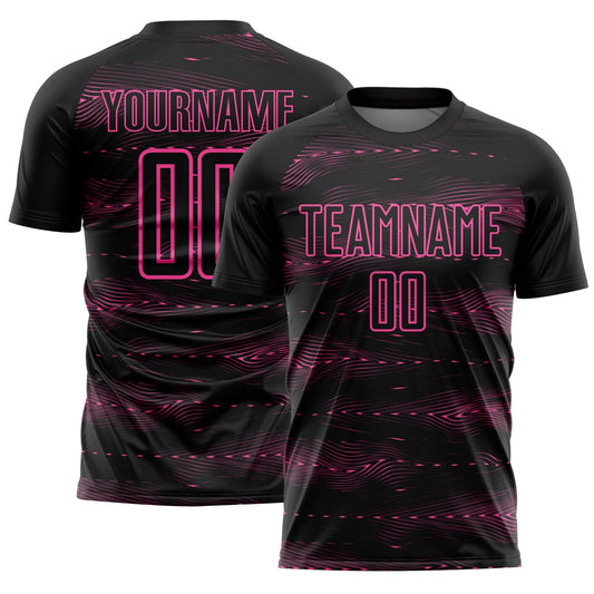 Custom Black Pink Streamline Wave Cyberpunk Neon Tech Sports Sublimation Soccer Uniform Jersey - Main View