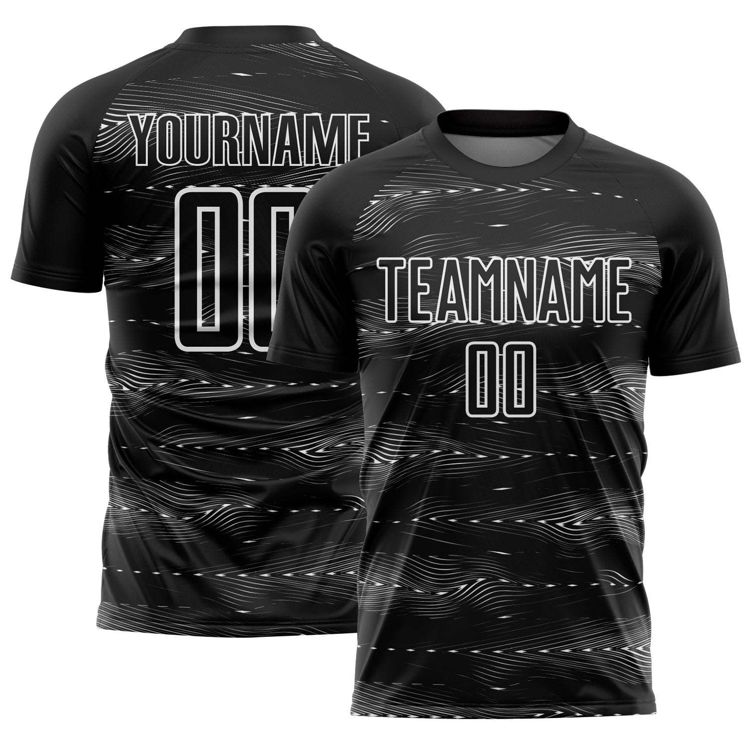 Custom Black White Streamline Wave Cyberpunk Neon Tech Sports Sublimation Soccer Uniform Jersey - Main View