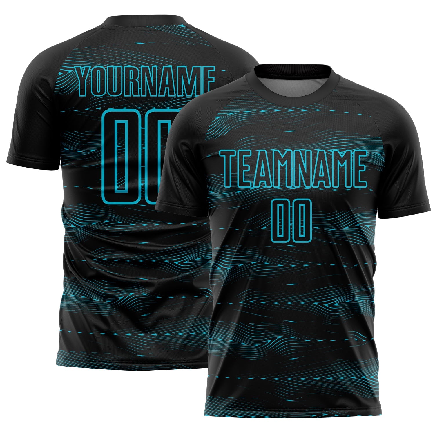 Custom Black Lakes Blue Streamline Wave Cyberpunk Neon Tech Sports Sublimation Soccer Uniform Jersey - Main View