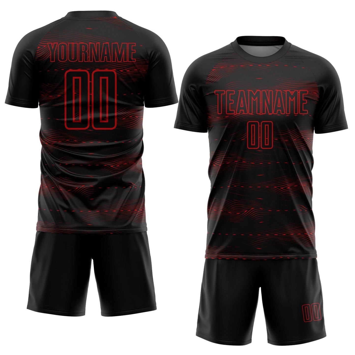 Custom Black Red Streamline Wave Cyberpunk Neon Tech Sports Sublimation Soccer Uniform Jersey view 2