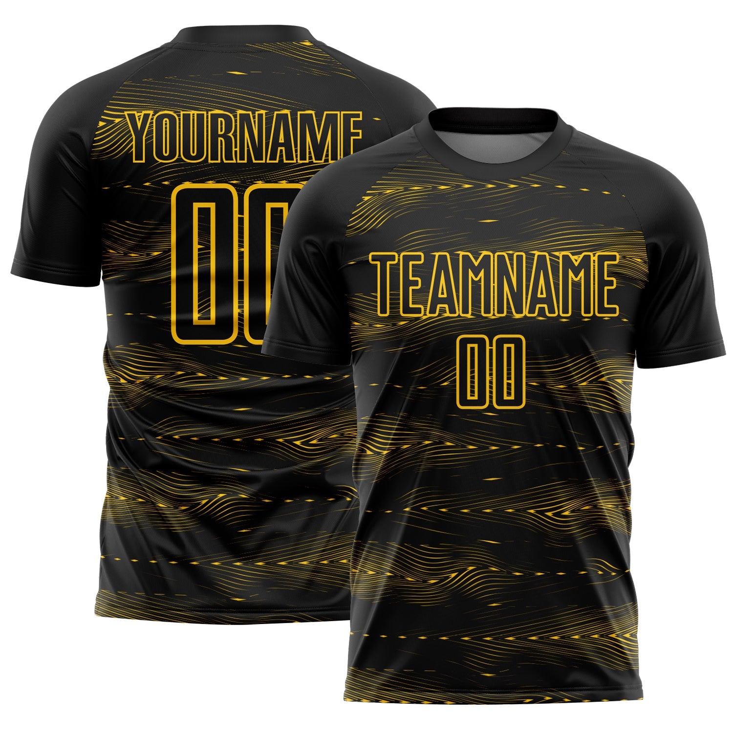 Custom Black Yellow Streamline Wave Cyberpunk Neon Tech Sports Sublimation Soccer Uniform Jersey - Main View