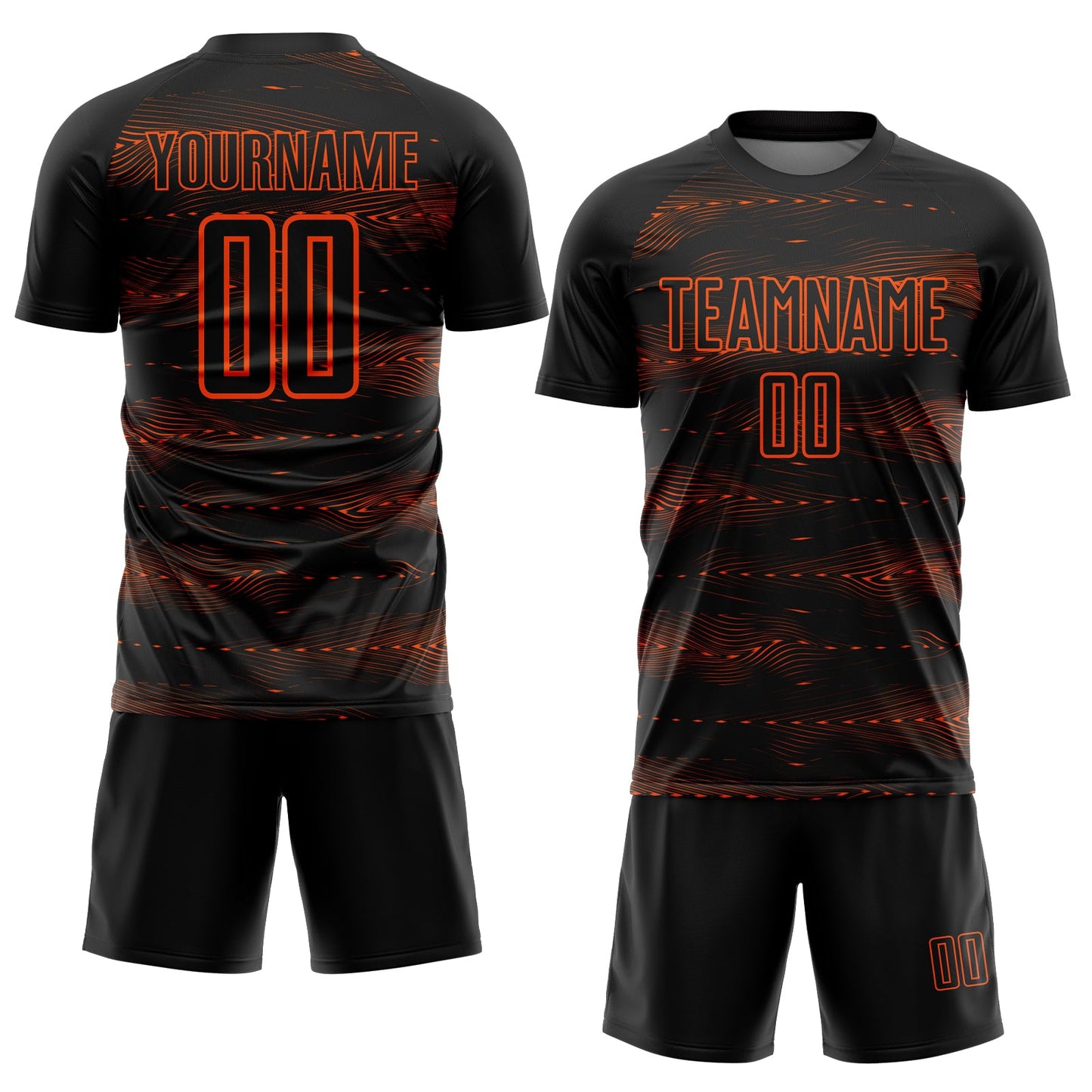 Custom Black Orange Streamline Wave Cyberpunk Neon Tech Sports Sublimation Soccer Uniform Jersey view 2