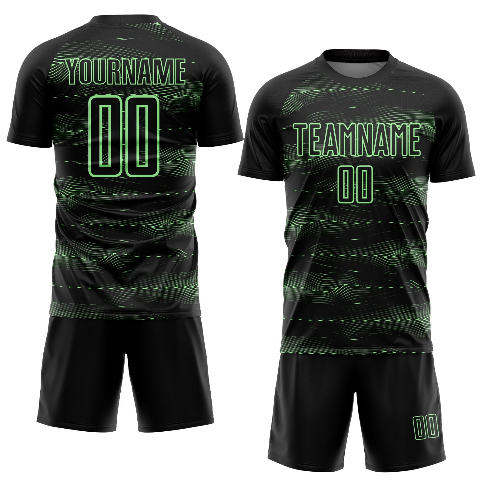 Custom Black Pea Green Streamline Wave Cyberpunk Neon Tech Sports Sublimation Soccer Uniform Jersey view 2