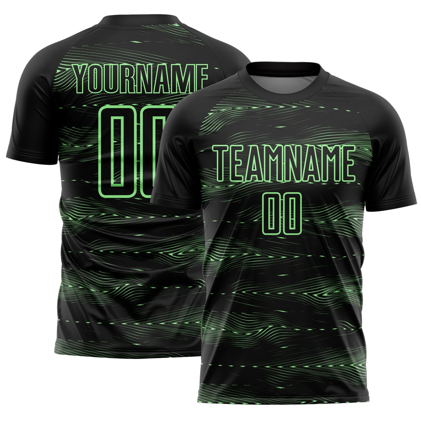 Custom Black Pea Green Streamline Wave Cyberpunk Neon Tech Sports Sublimation Soccer Uniform Jersey - Main View