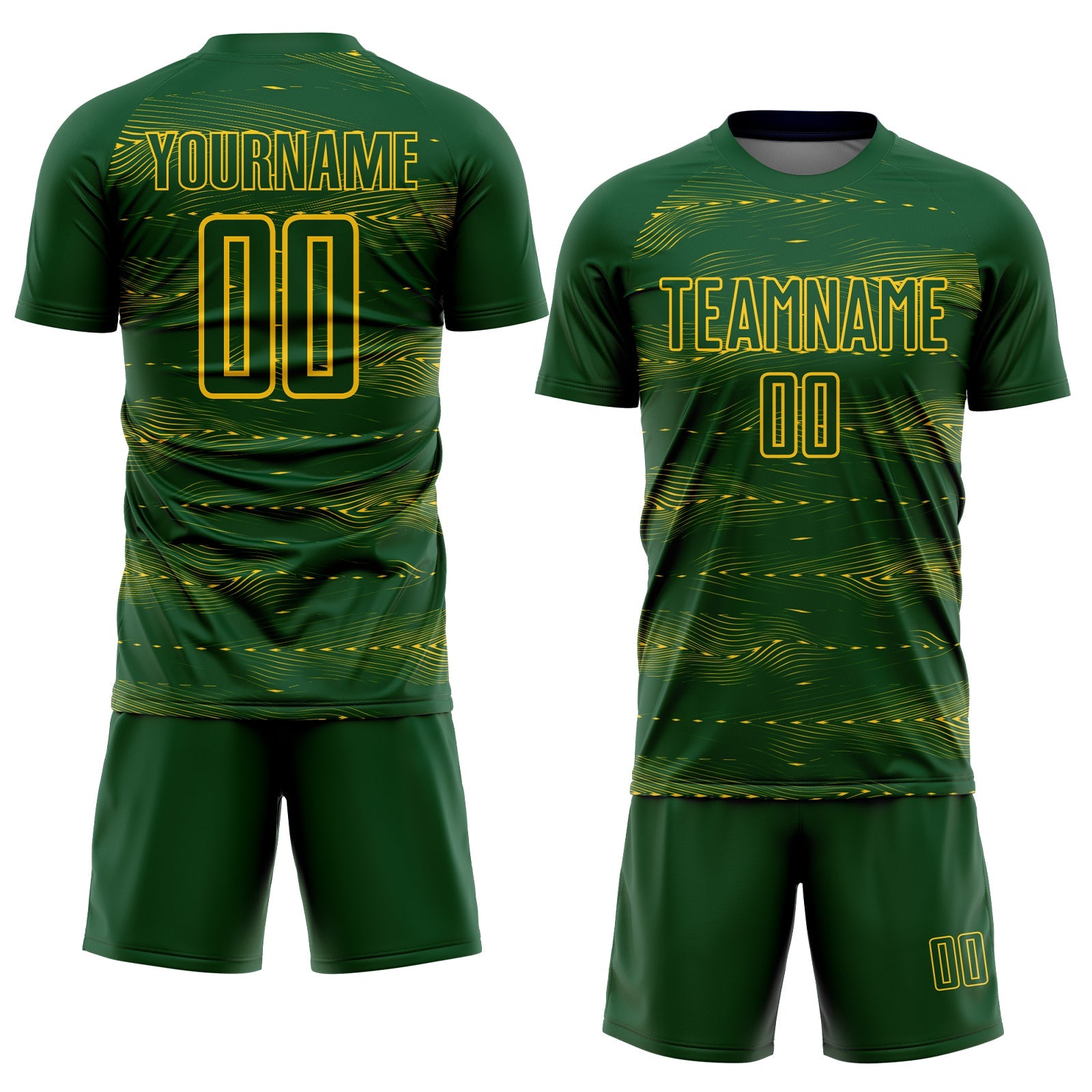 Custom Green Yellow Streamline Wave Cyberpunk Neon Tech Sports Sublimation Soccer Uniform Jersey view 2