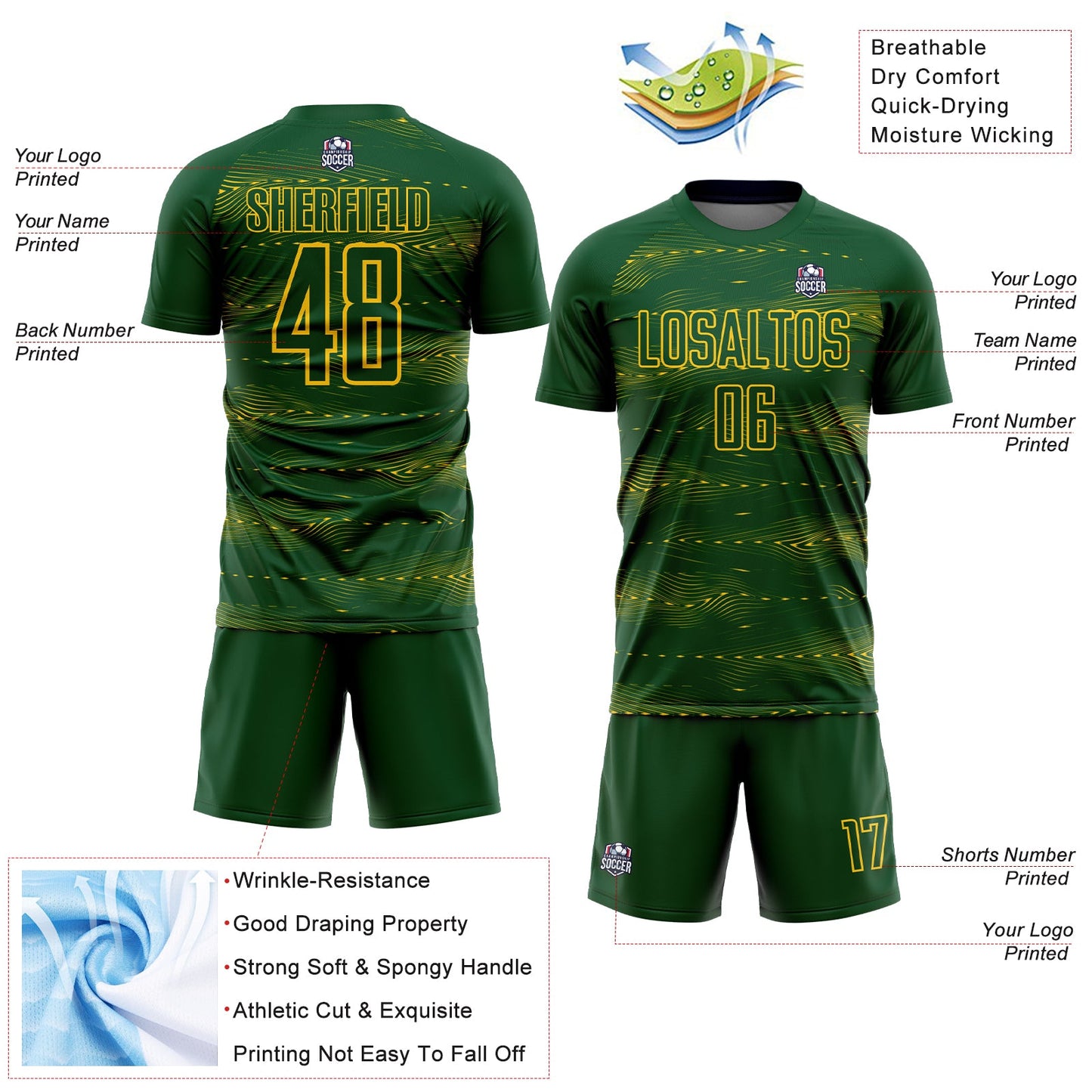 Custom Green Yellow Streamline Wave Cyberpunk Neon Tech Sports Sublimation Soccer Uniform Jersey view 4