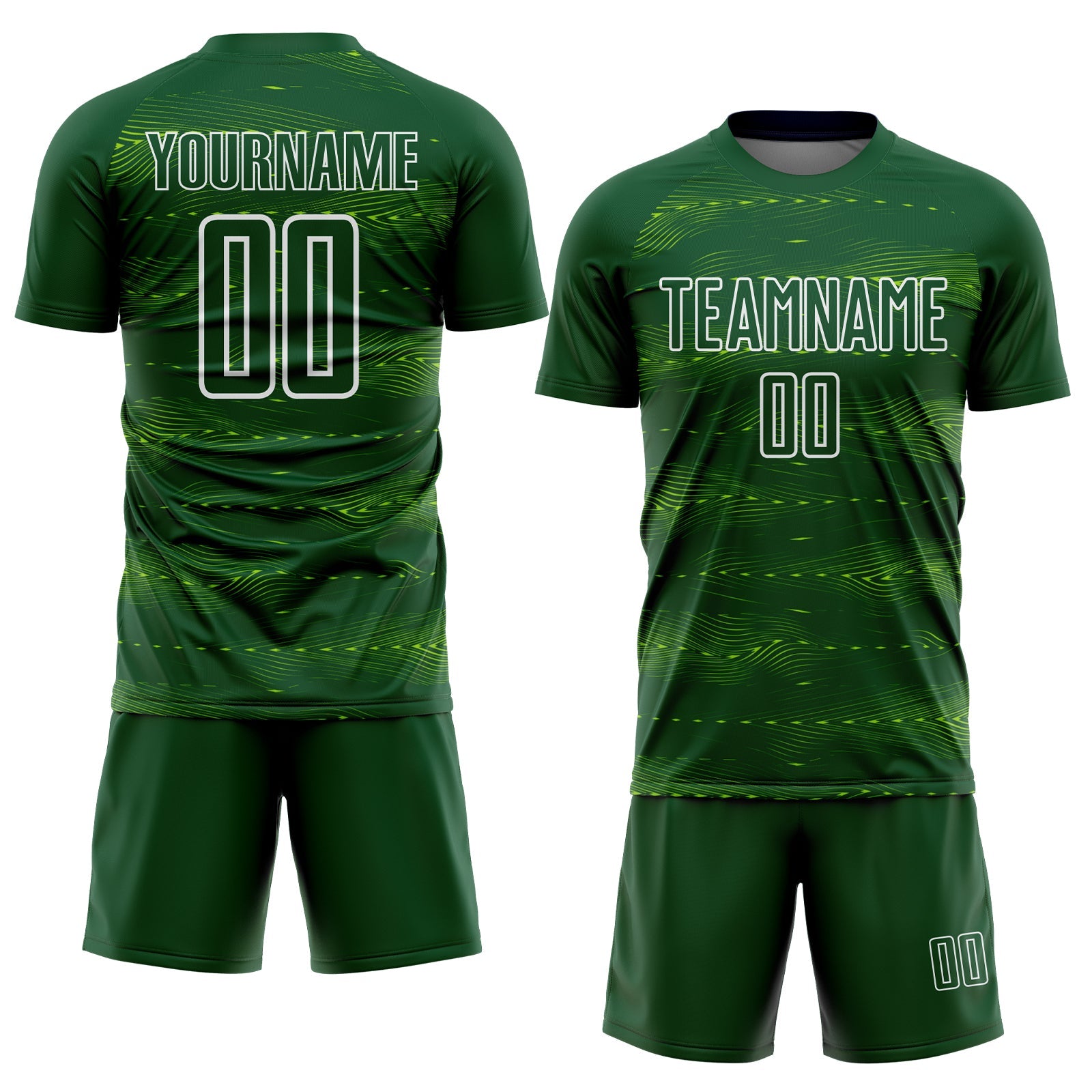 Custom Green Neon Green-White Streamline Wave Cyberpunk Neon Tech Sports Sublimation Soccer Uniform Jersey view 2