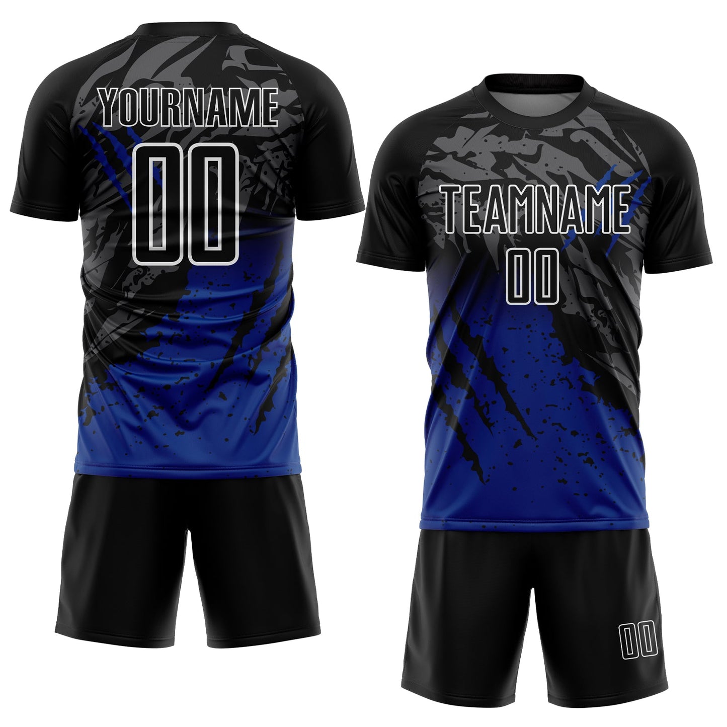 Custom Black White-Royal Gradient Claw Mark Splatter Sports Sublimation Soccer Uniform Jersey view 2