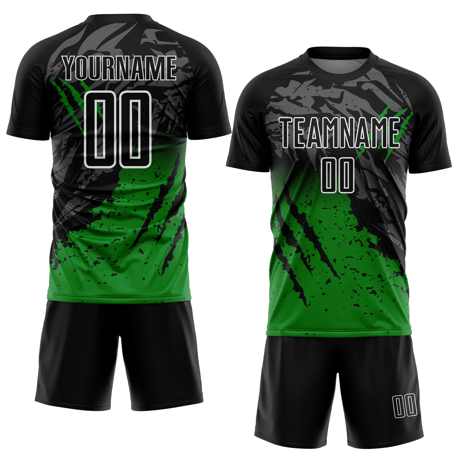 Custom Black White-Grass Green Gradient Claw Mark Splatter Sports Sublimation Soccer Uniform Jersey view 2