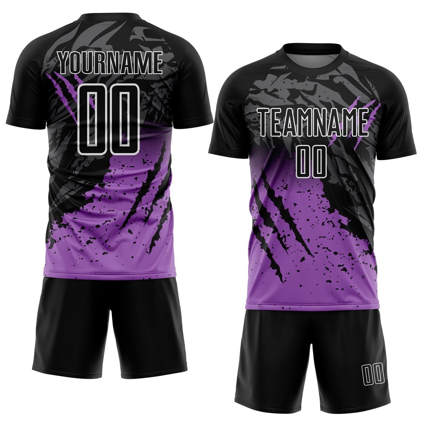 Custom Black White-Medium Purple Gradient Claw Mark Splatter Sports Sublimation Soccer Uniform Jersey view 2