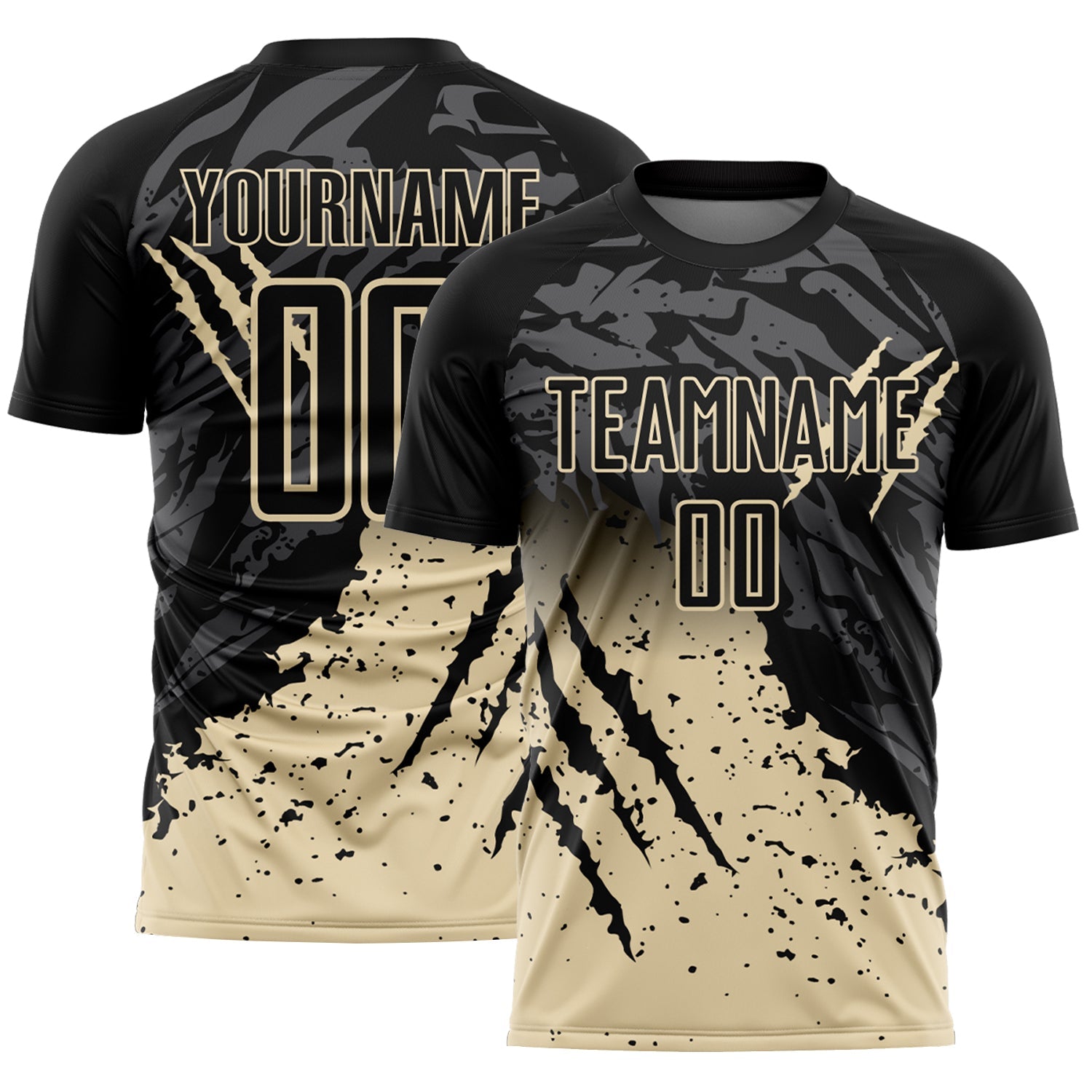 Custom Black Cream Gradient Claw Mark Splatter Sports Sublimation Soccer Uniform Jersey - Main View