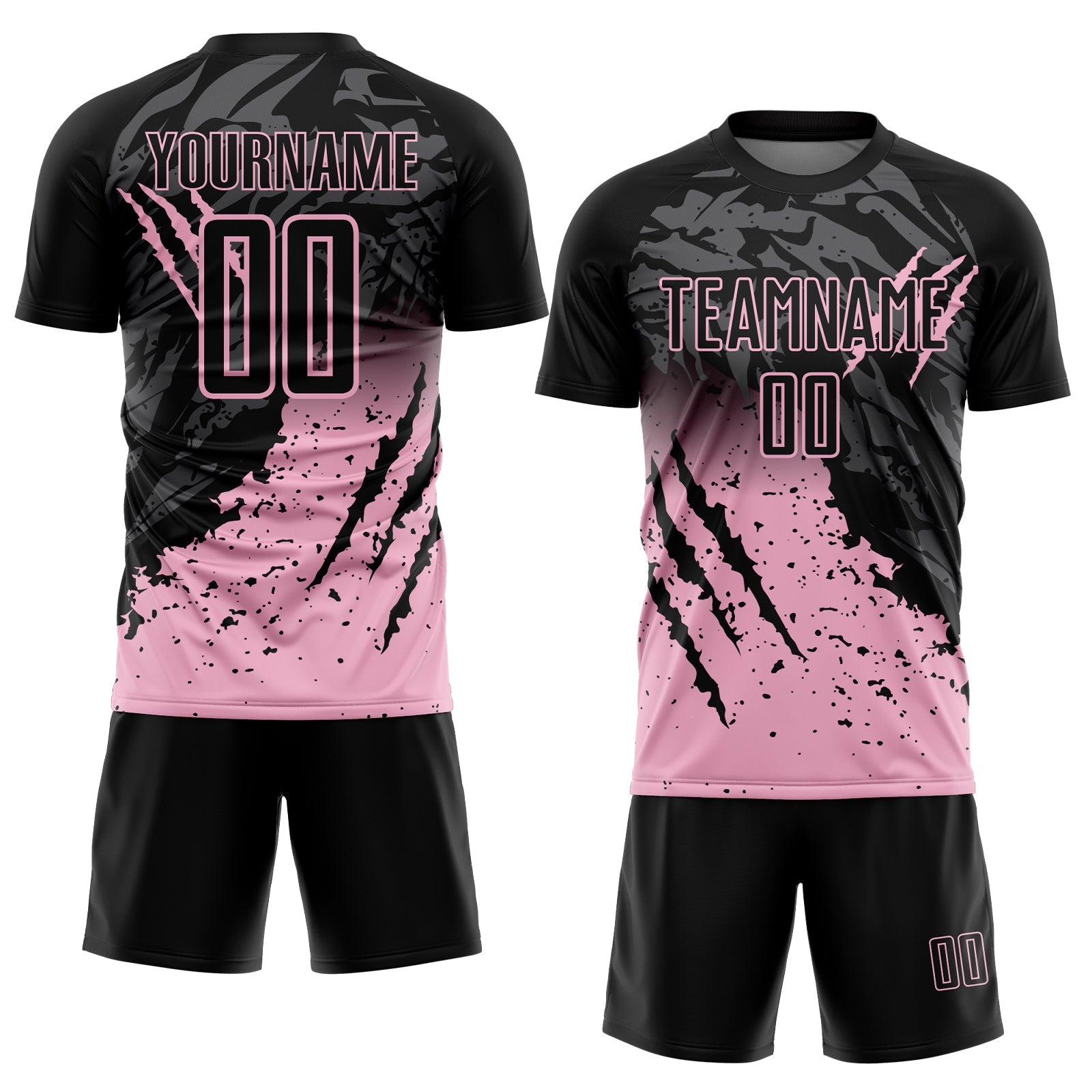 Custom Black Light Pink Gradient Claw Mark Splatter Sports Sublimation Soccer Uniform Jersey view 2