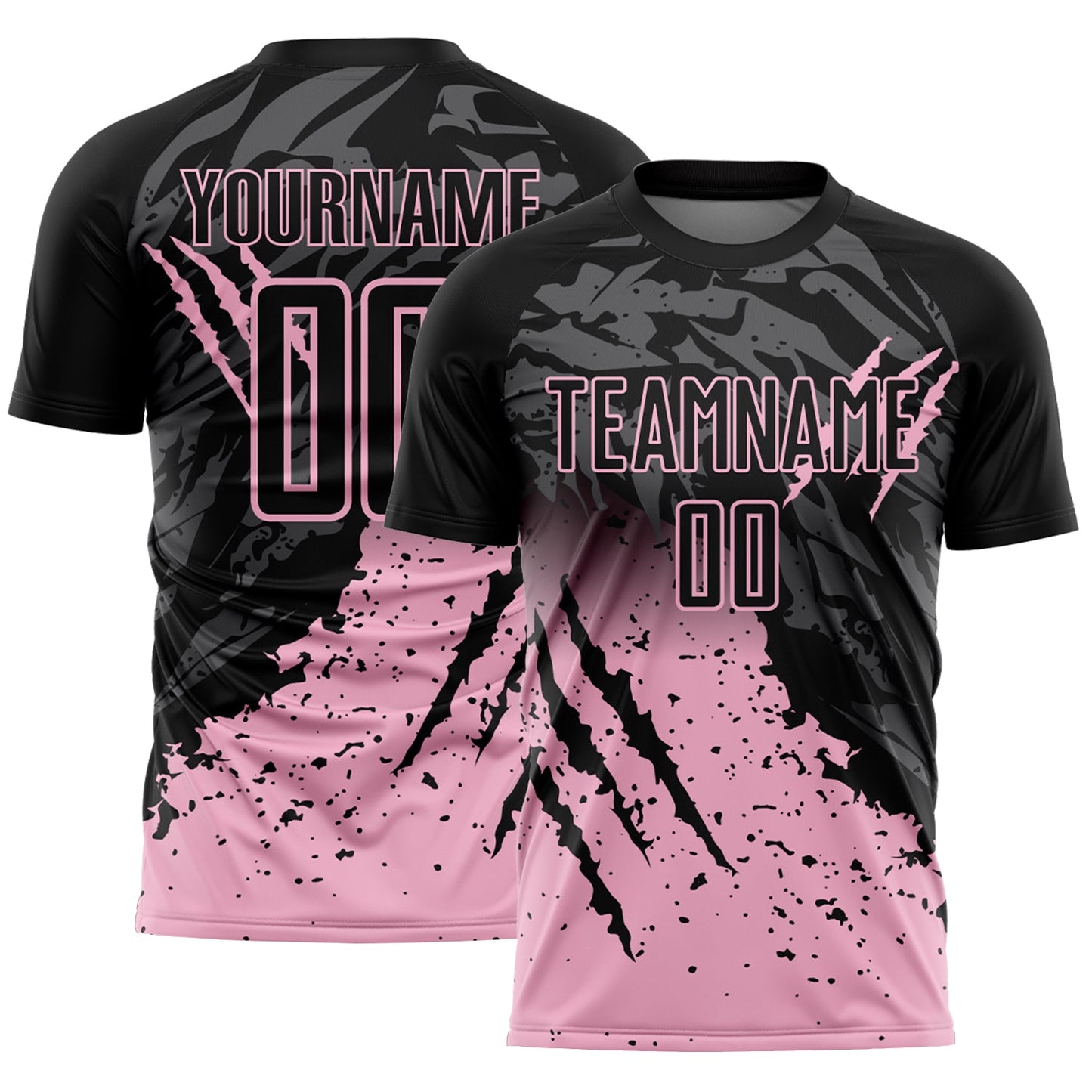 Custom Black Light Pink Gradient Claw Mark Splatter Sports Sublimation Soccer Uniform Jersey - Main View