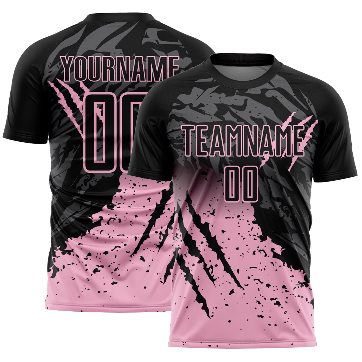 Custom Black Light Pink Gradient Claw Mark Splatter Sports Sublimation Soccer Uniform Jersey - Main View