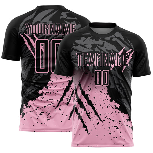 Custom Black Light Pink Gradient Claw Mark Splatter Sports Sublimation Soccer Uniform Jersey - Main View
