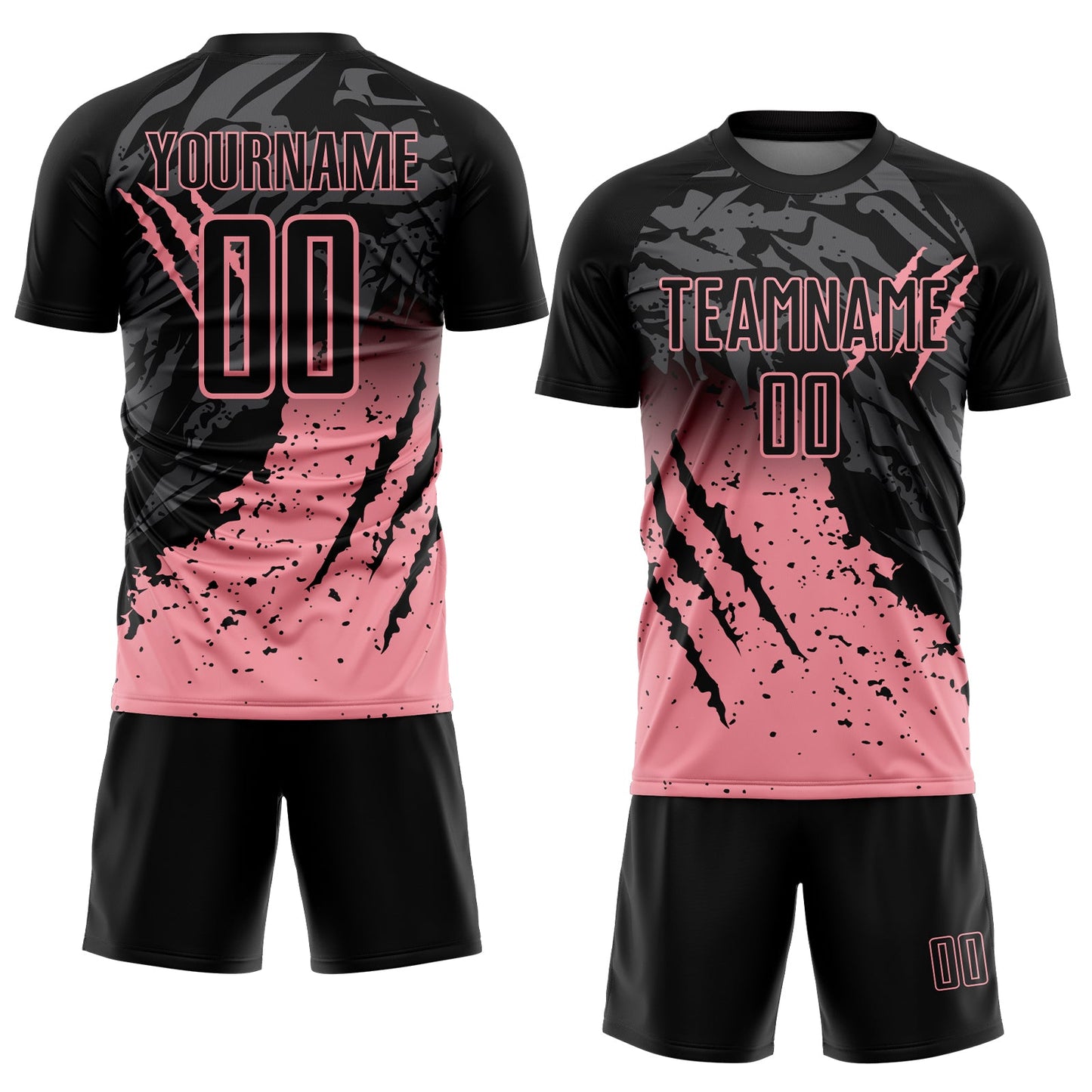 Custom Black Medium Pink Gradient Claw Mark Splatter Sports Sublimation Soccer Uniform Jersey view 2