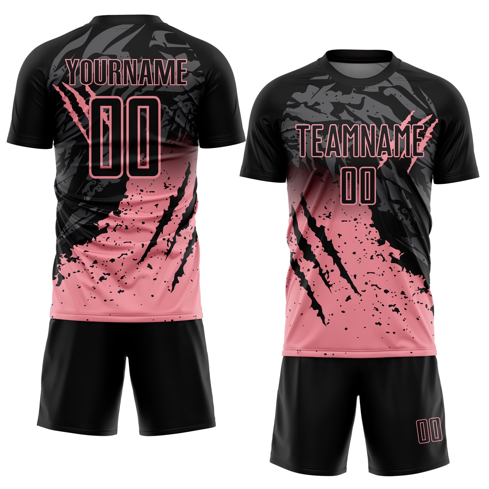 Custom Black Medium Pink Gradient Claw Mark Splatter Sports Sublimation Soccer Uniform Jersey view 2