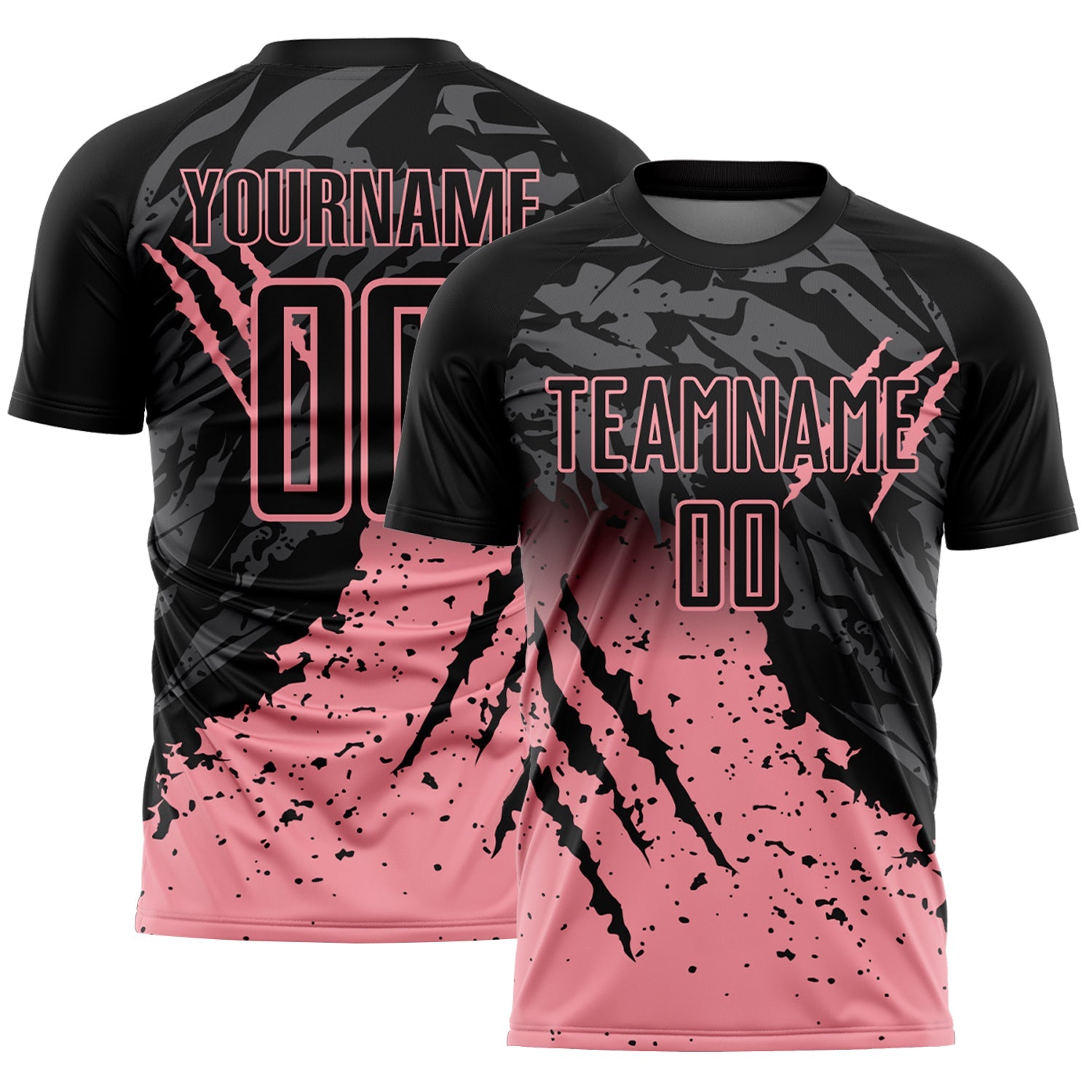 Custom Black Medium Pink Gradient Claw Mark Splatter Sports Sublimation Soccer Uniform Jersey - Main View