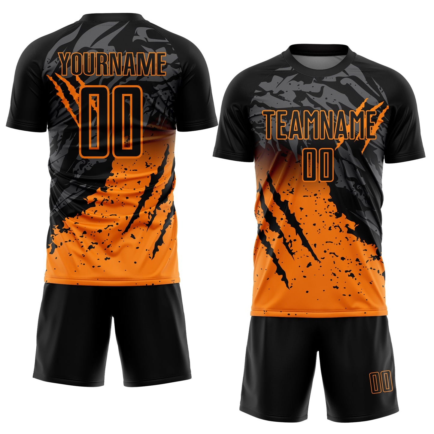 Custom Black Bay Orange Gradient Claw Mark Splatter Sports Sublimation Soccer Uniform Jersey view 2