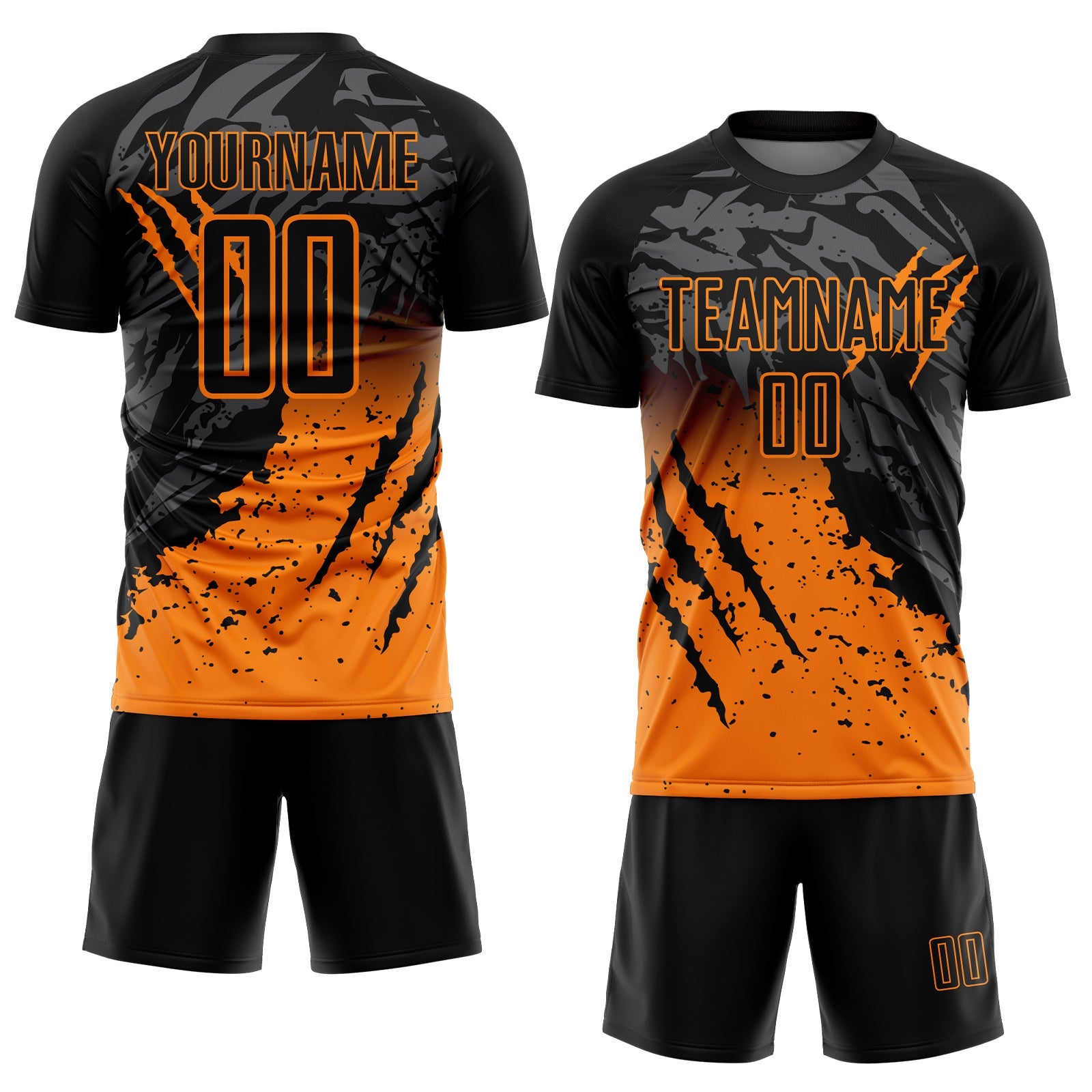 Custom Black Bay Orange Gradient Claw Mark Splatter Sports Sublimation Soccer Uniform Jersey view 2