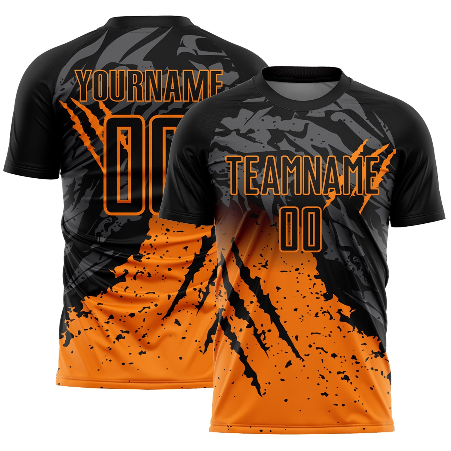 Custom Black Bay Orange Gradient Claw Mark Splatter Sports Sublimation Soccer Uniform Jersey - Main View
