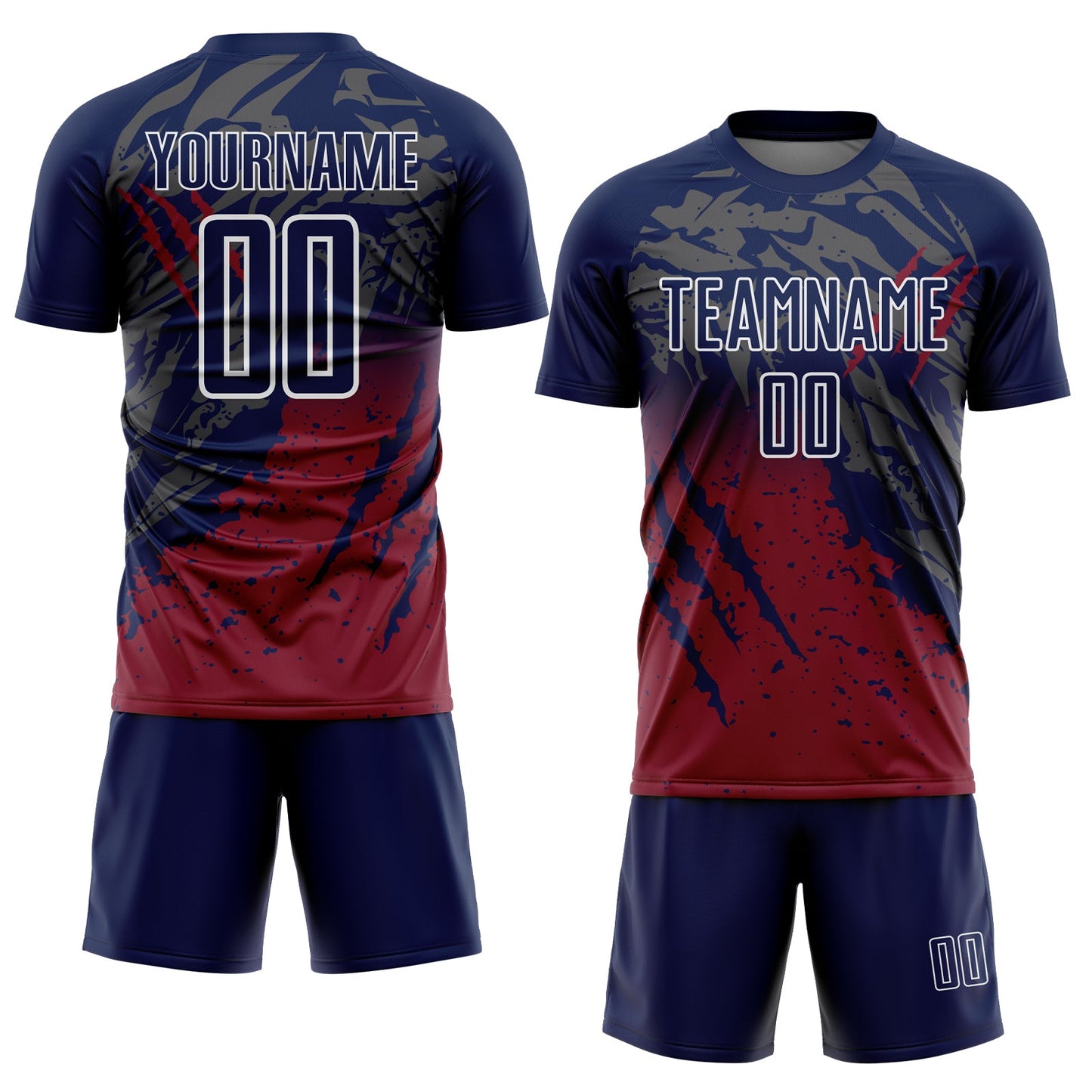 Custom Navy White-Crimson Gradient Claw Mark Splatter Sports Sublimation Soccer Uniform Jersey view 2