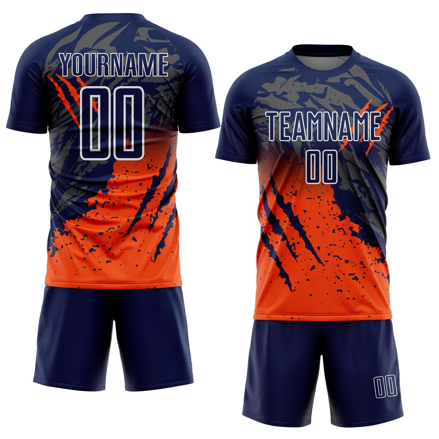 Custom Navy White-Orange Gradient Claw Mark Splatter Sports Sublimation Soccer Uniform Jersey view 2
