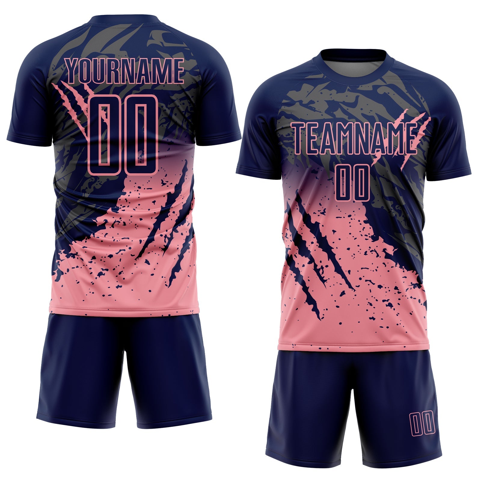 Custom Navy Medium Pink Gradient Claw Mark Splatter Sports Sublimation Soccer Uniform Jersey view 2
