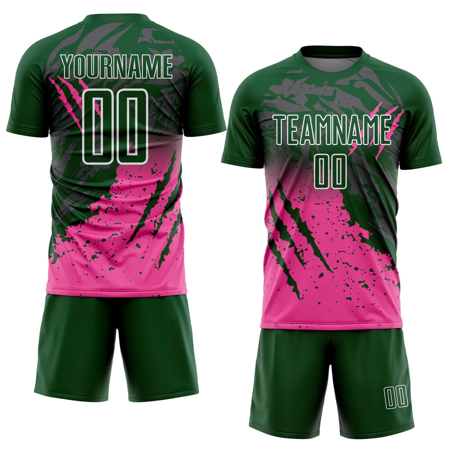 Custom Green White-Pink Gradient Claw Mark Splatter Sports Sublimation Soccer Uniform Jersey view 2