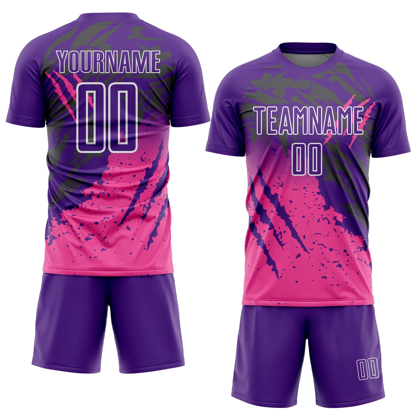 Custom Purple White-Pink Gradient Claw Mark Splatter Sports Sublimation Soccer Uniform Jersey view 2