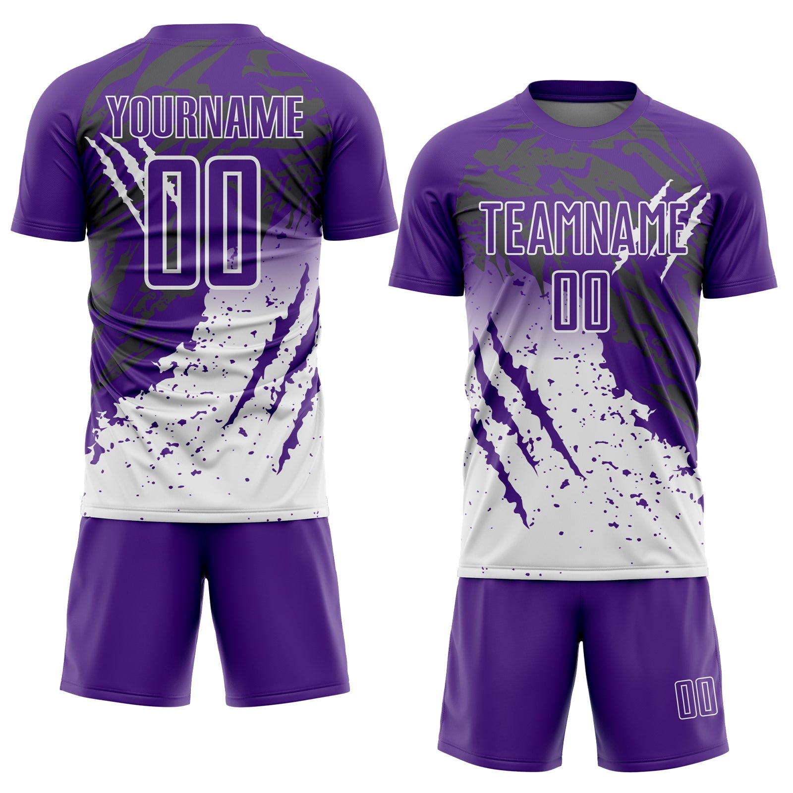 Custom Purple White Gradient Claw Mark Splatter Sports Sublimation Soccer Uniform Jersey view 2