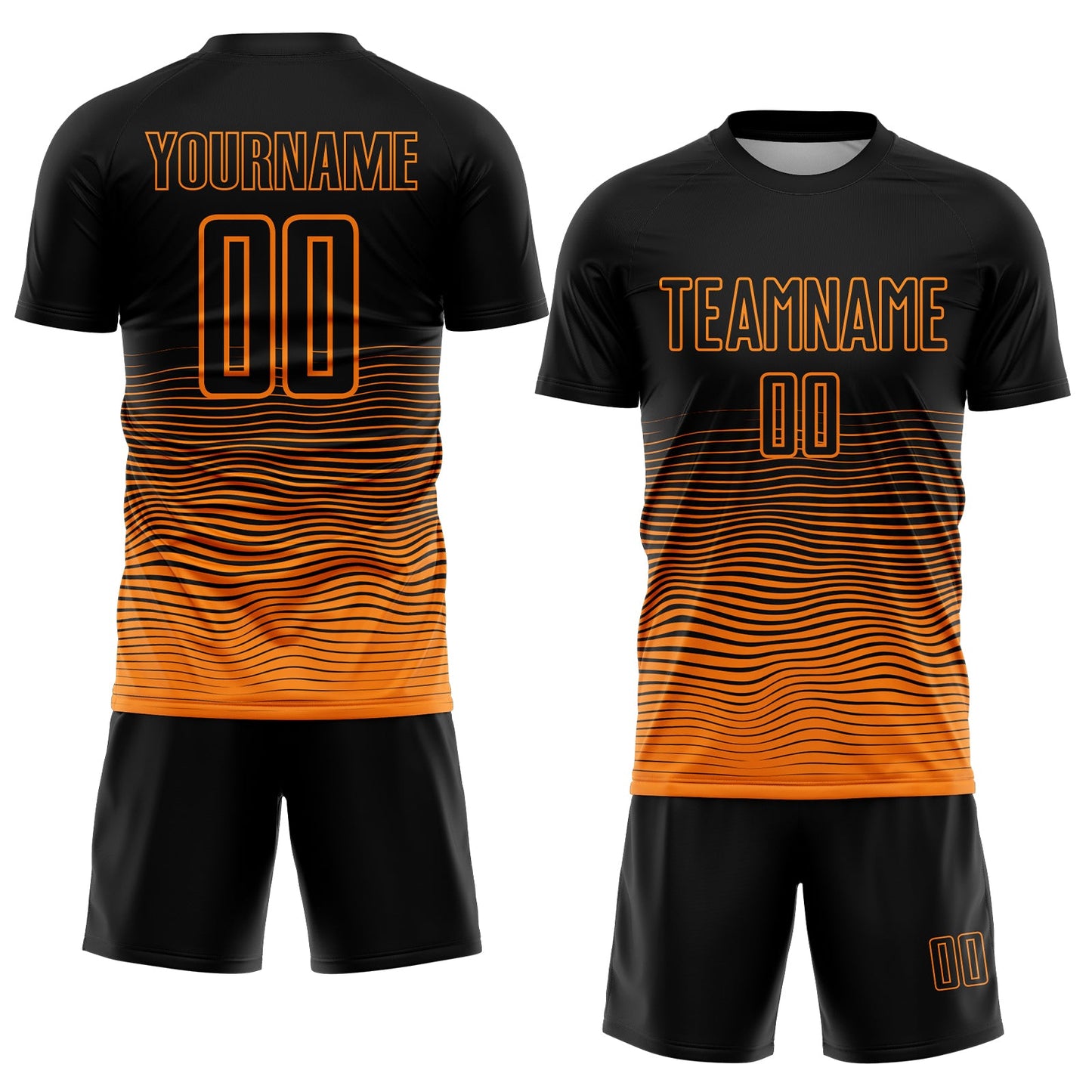 Custom Black Bay Orange Gradient Wave Line Sports Sublimation Soccer Uniform Jersey view 2
