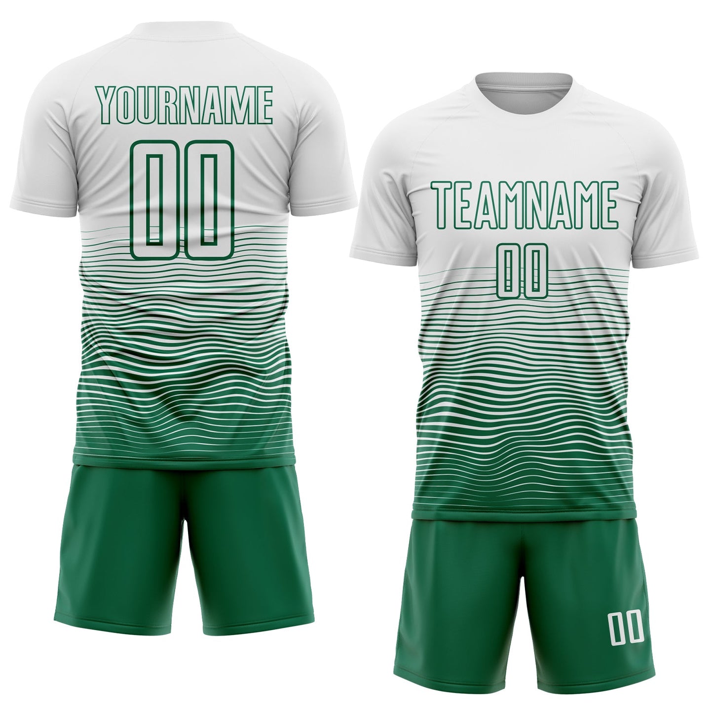 Custom White Kelly Green Gradient Wave Line Sports Sublimation Soccer Uniform Jersey view 2