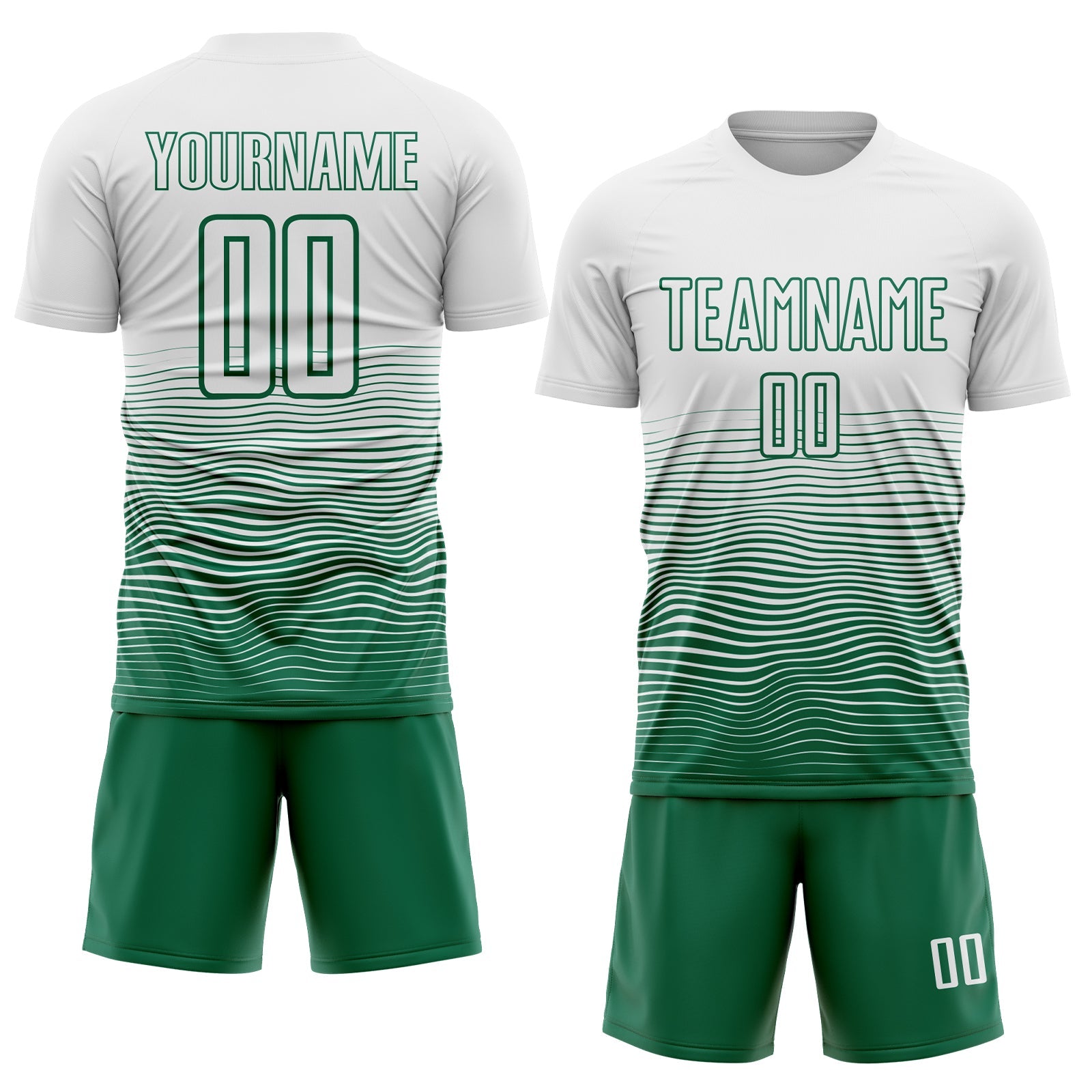 Custom White Kelly Green Gradient Wave Line Sports Sublimation Soccer Uniform Jersey view 2