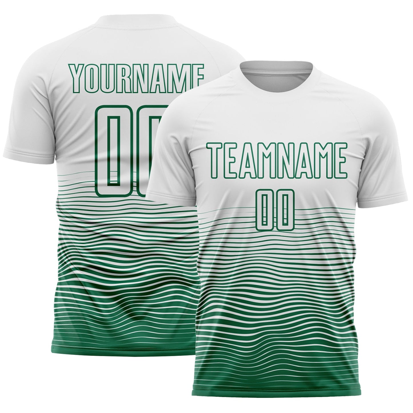 Custom White Kelly Green Gradient Wave Line Sports Sublimation Soccer Uniform Jersey - Main View