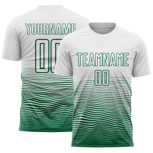 Custom White Kelly Green Gradient Wave Line Sports Sublimation Soccer Uniform Jersey - Main View