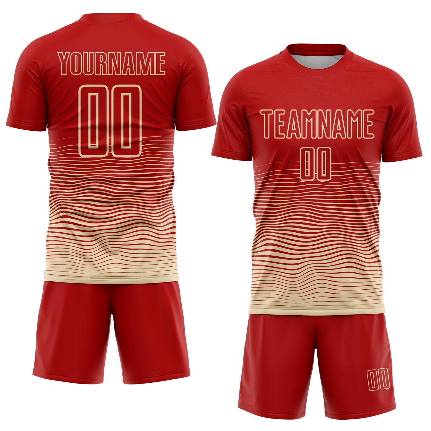 Custom Red Cream Gradient Wave Line Sports Sublimation Soccer Uniform Jersey view 2