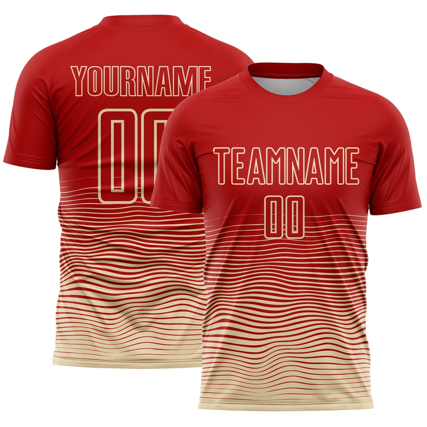 Custom Red Cream Gradient Wave Line Sports Sublimation Soccer Uniform Jersey - Main View