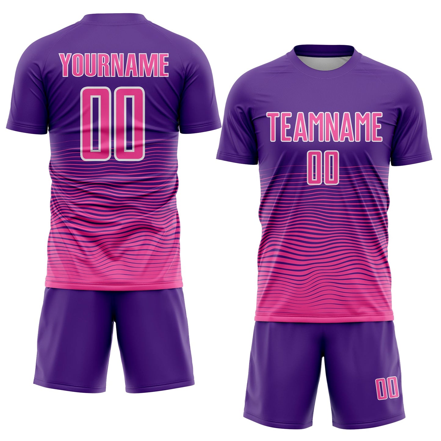 Custom Purple Pink-White Gradient Wave Line Sports Sublimation Soccer Uniform Jersey view 2