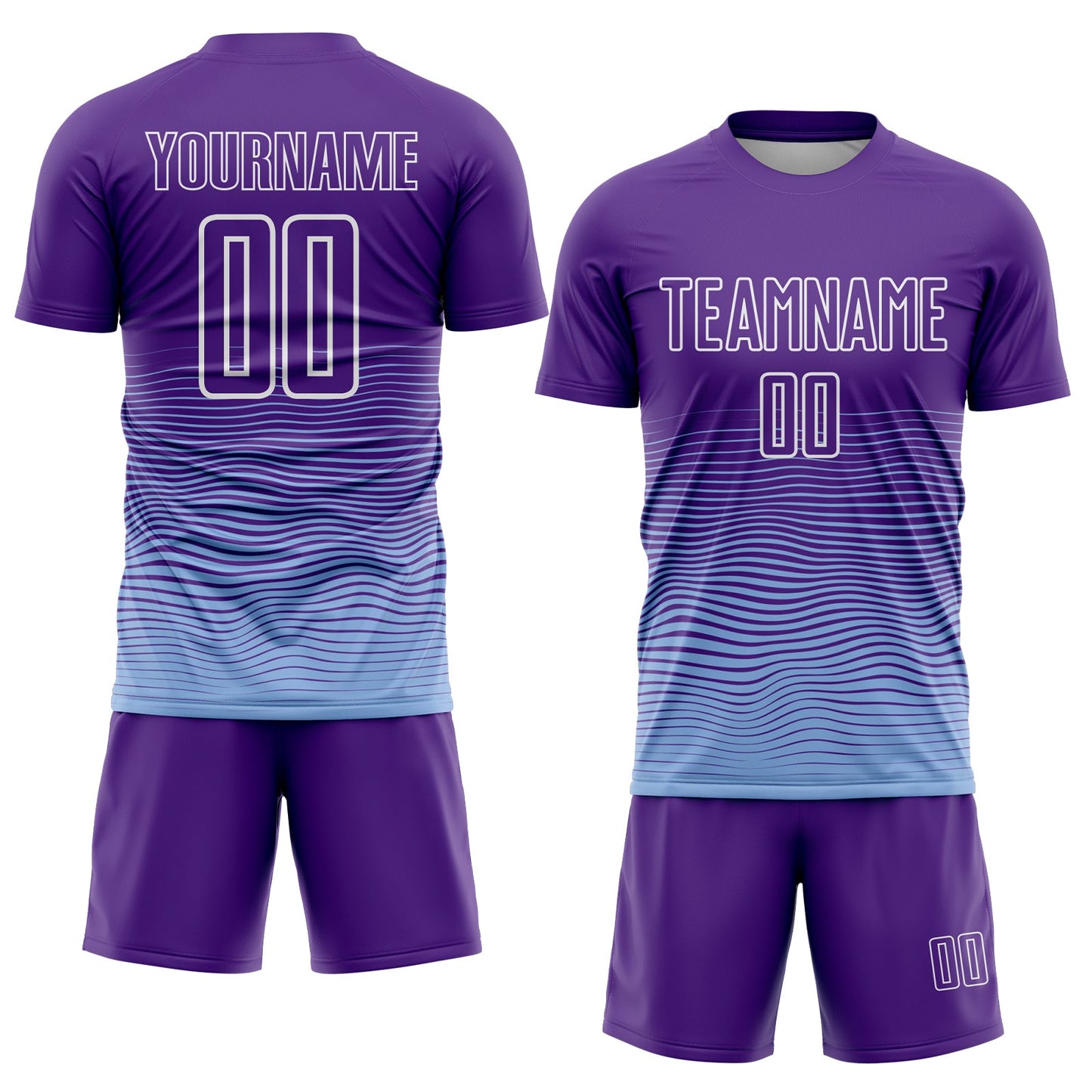 Custom Purple White-Light Blue Gradient Wave Line Sports Sublimation Soccer Uniform Jersey view 2
