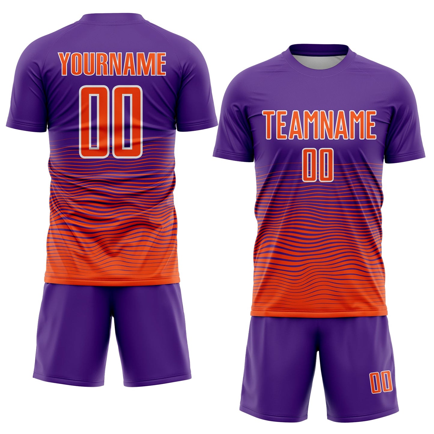 Custom Purple Orange-White Gradient Wave Line Sports Sublimation Soccer Uniform Jersey view 2