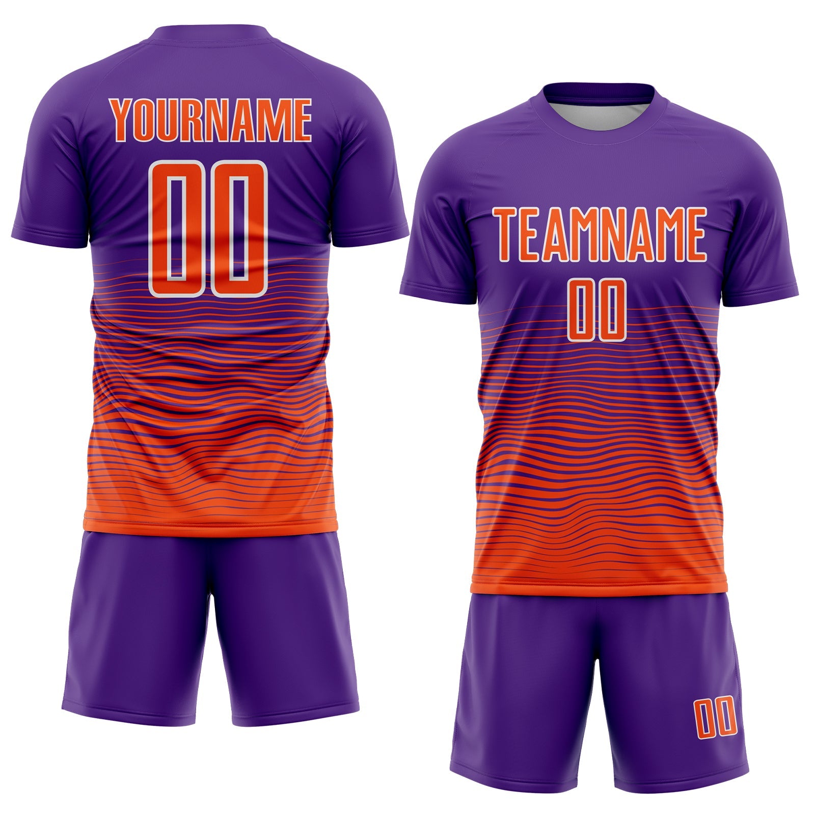 Custom Purple Orange-White Gradient Wave Line Sports Sublimation Soccer Uniform Jersey view 2