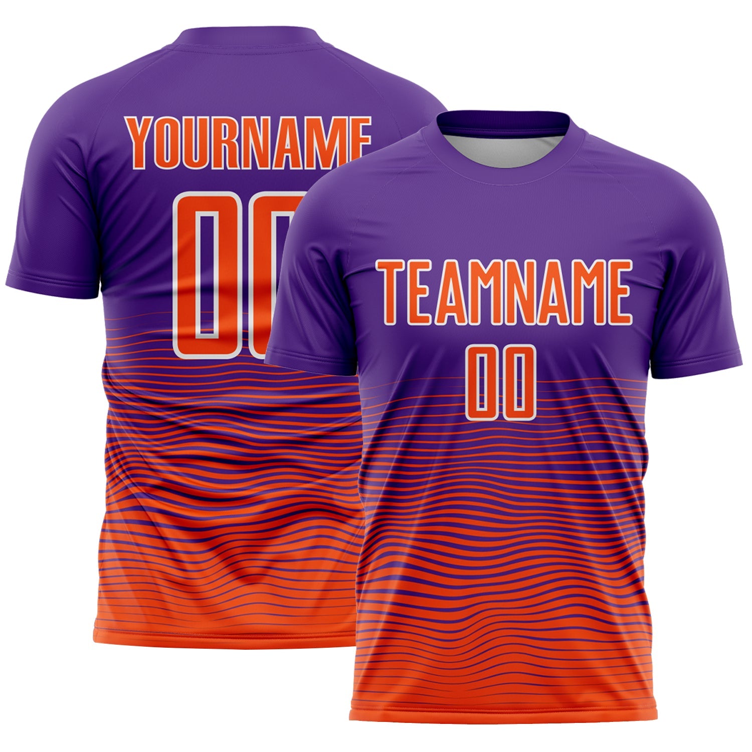 Custom Purple Orange-White Gradient Wave Line Sports Sublimation Soccer Uniform Jersey - Main View