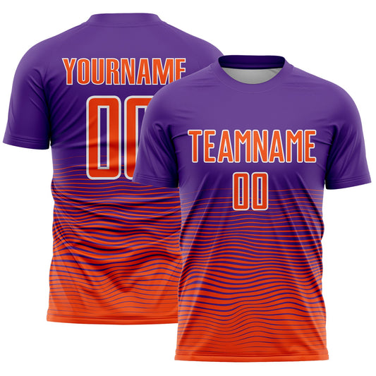 Custom Purple Orange-White Gradient Wave Line Sports Sublimation Soccer Uniform Jersey - Main View